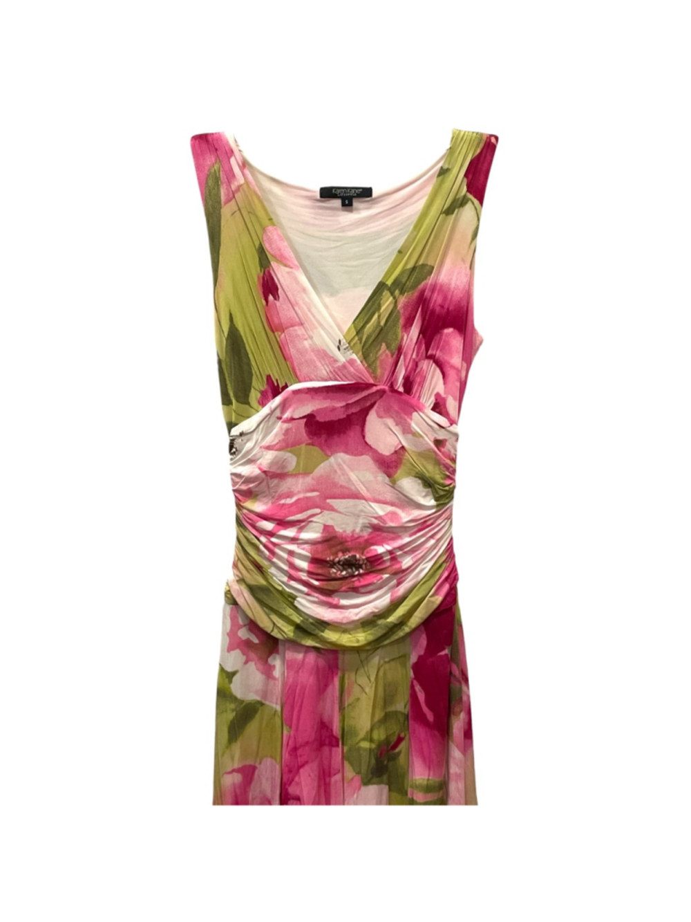 Karen Kane Womens Size Small Floral Sleeveless Midi Dress Watercolor Ruching - Picture 2 of 12